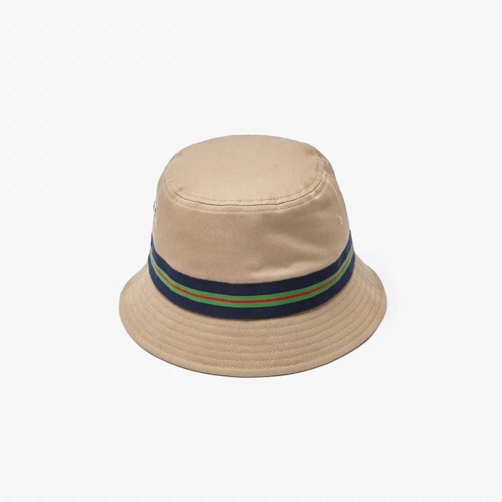 Lacoste Organic Algodon Stripe Band Bucket Beige | 5832-WNADP