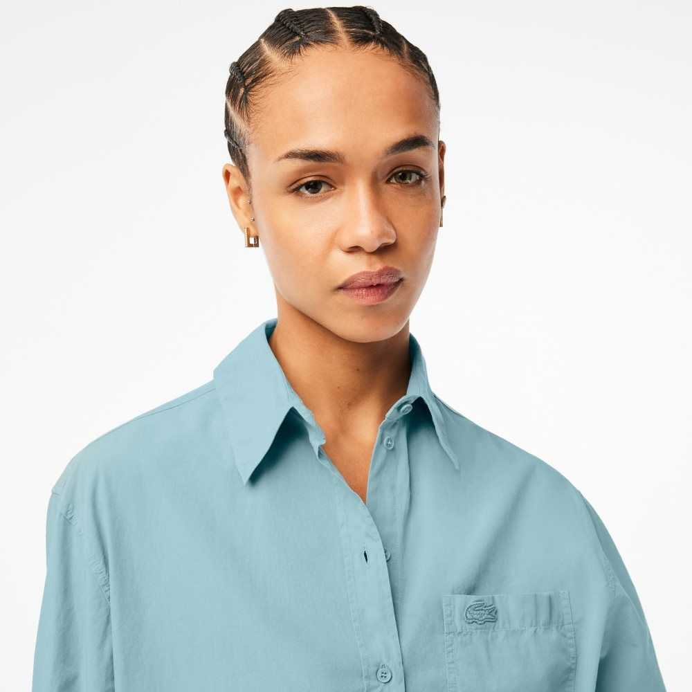 Lacoste Oversized Algodon Poplin Shirt Azules | 4152-GKSOX