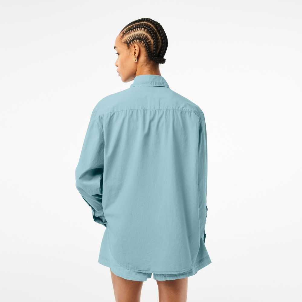 Lacoste Oversized Algodon Poplin Shirt Azules | 4152-GKSOX