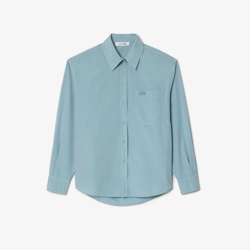 Lacoste Oversized Algodon Poplin Shirt Azules | 4152-GKSOX