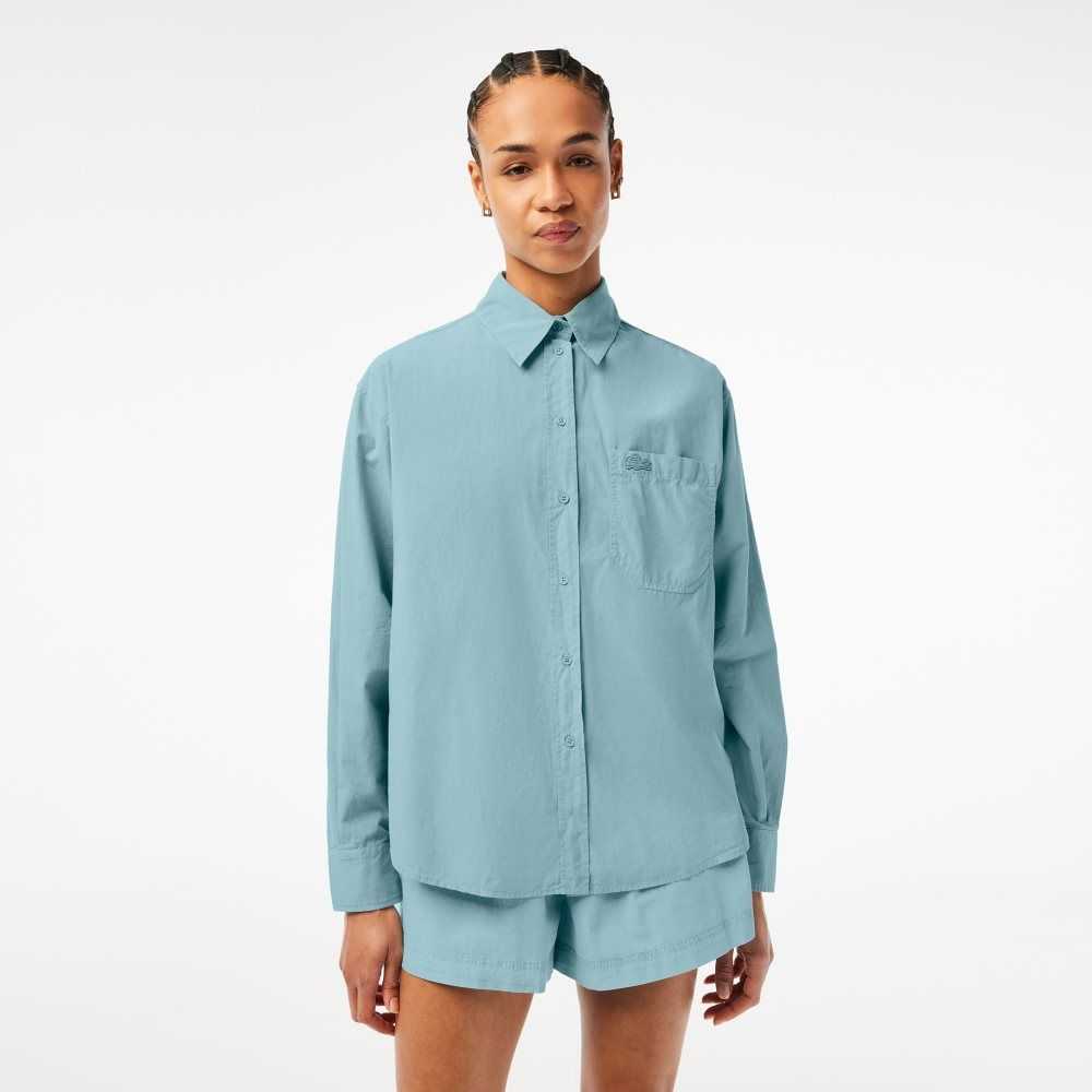 Lacoste Oversized Algodon Poplin Shirt Azules | 4152-GKSOX