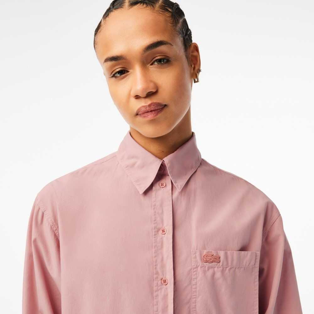 Lacoste Oversized Algodon Poplin Shirt Rosas | 1536-HLDNP