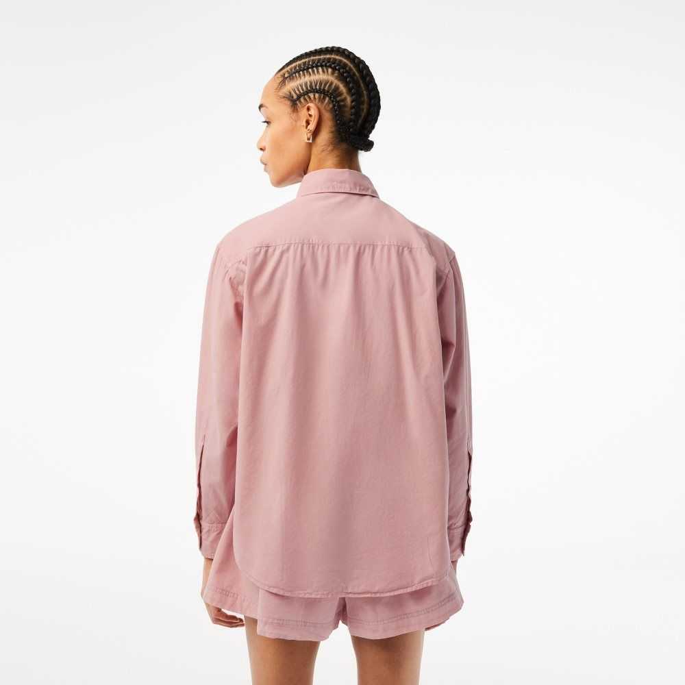 Lacoste Oversized Algodon Poplin Shirt Rosas | 1536-HLDNP