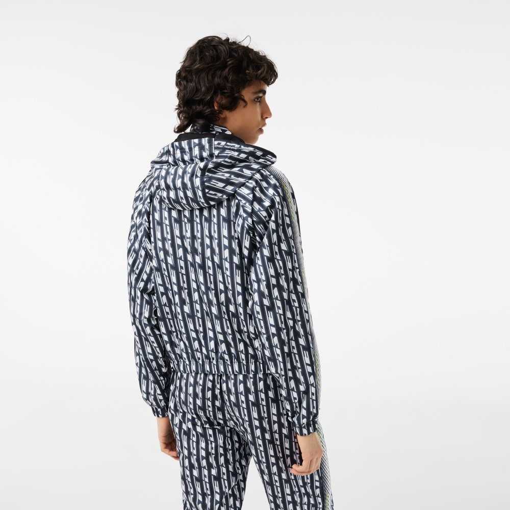 Lacoste Oversized Encapuchado Pista Negras Azules Blancas | 4172-HDGYJ