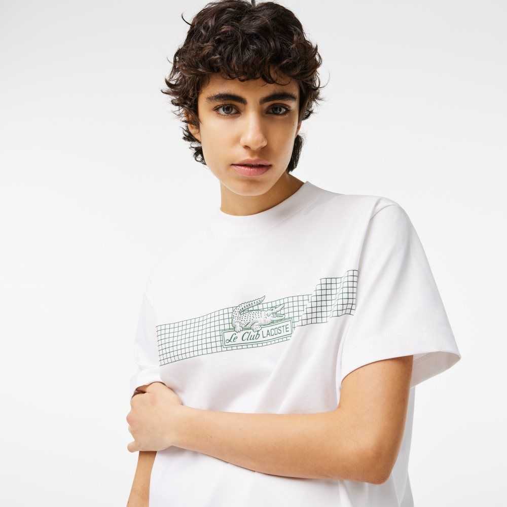 Lacoste Oversized Net Print Jersey T-Shirt Blancas | 3218-INJTH