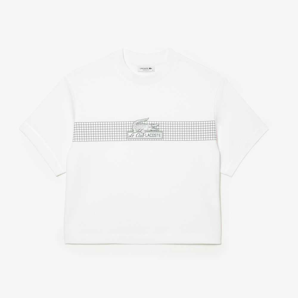 Lacoste Oversized Net Print Jersey T-Shirt Blancas | 3218-INJTH