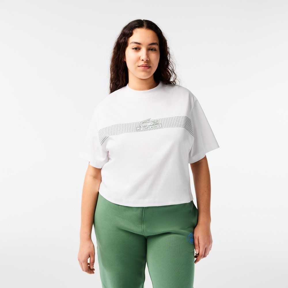 Lacoste Oversized Net Print Jersey T-Shirt Blancas | 3218-INJTH