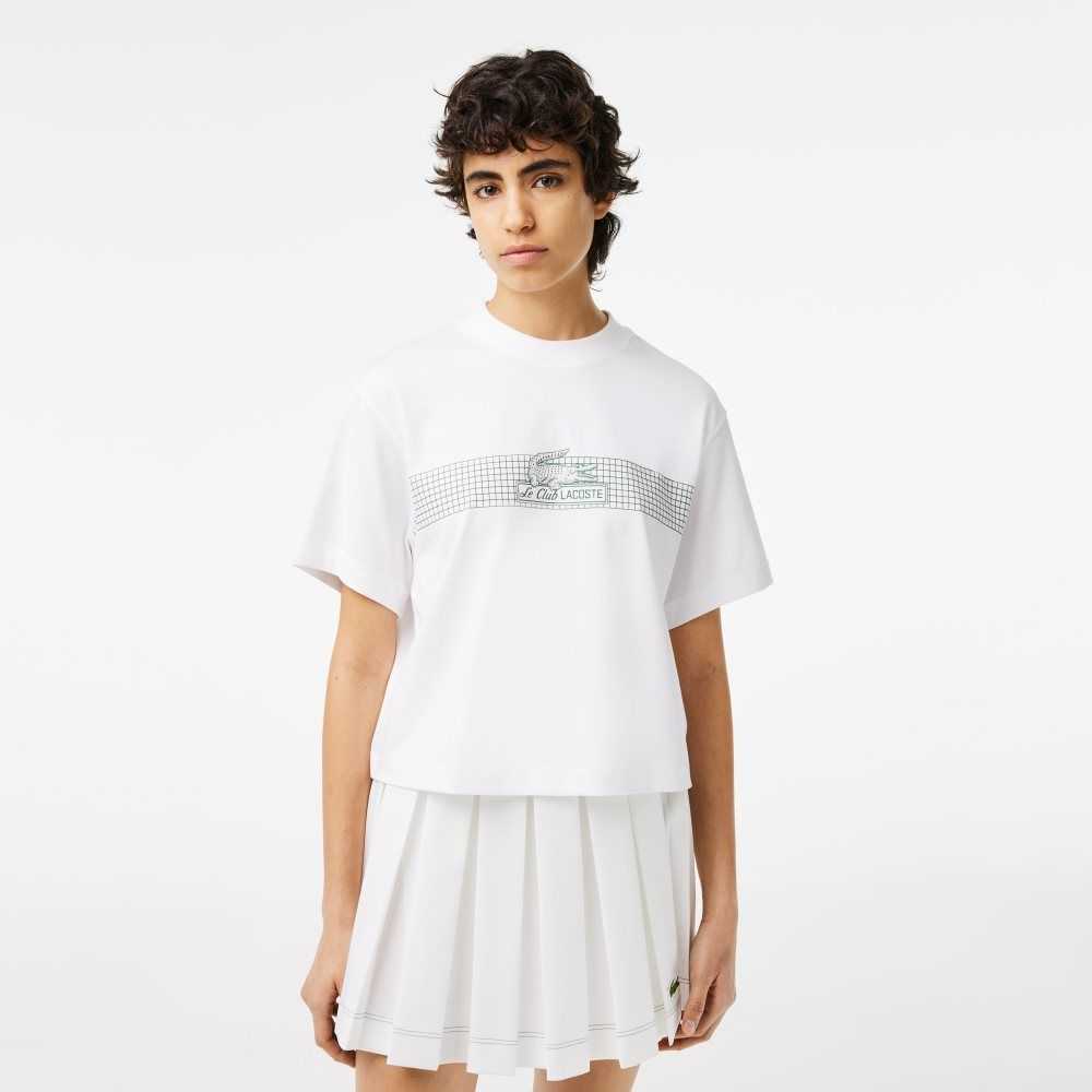 Lacoste Oversized Net Print Jersey T-Shirt Blancas | 3218-INJTH