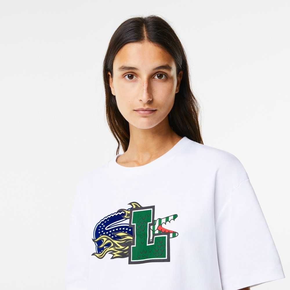 Lacoste Oversized Organic Algodon T-Shirt Blancas | 4638-JKBEH