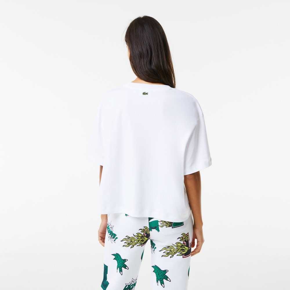 Lacoste Oversized Organic Algodon T-Shirt Blancas | 4638-JKBEH