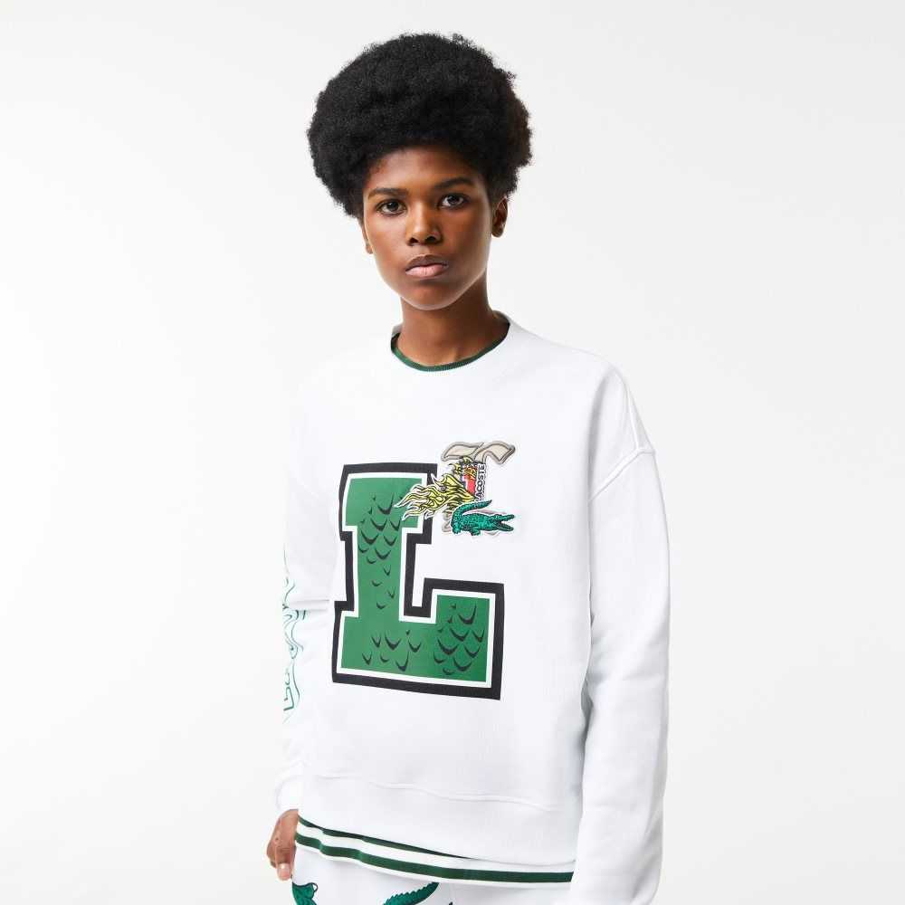 Lacoste Oversized Print And Branded Blancas | 0536-ETFBK