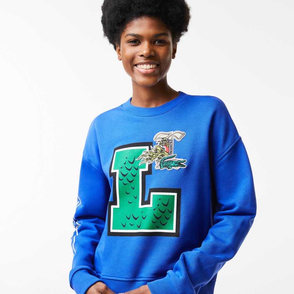 Lacoste Oversized Print And Branded Sweatshirt Azules | 2735-ROQFH