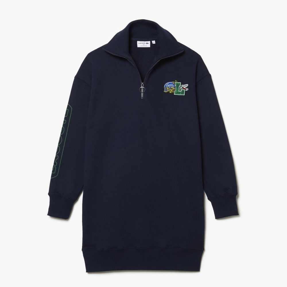 Lacoste Oversized Zip Neck Polo Azul Marino Azules | 1579-EHBTP