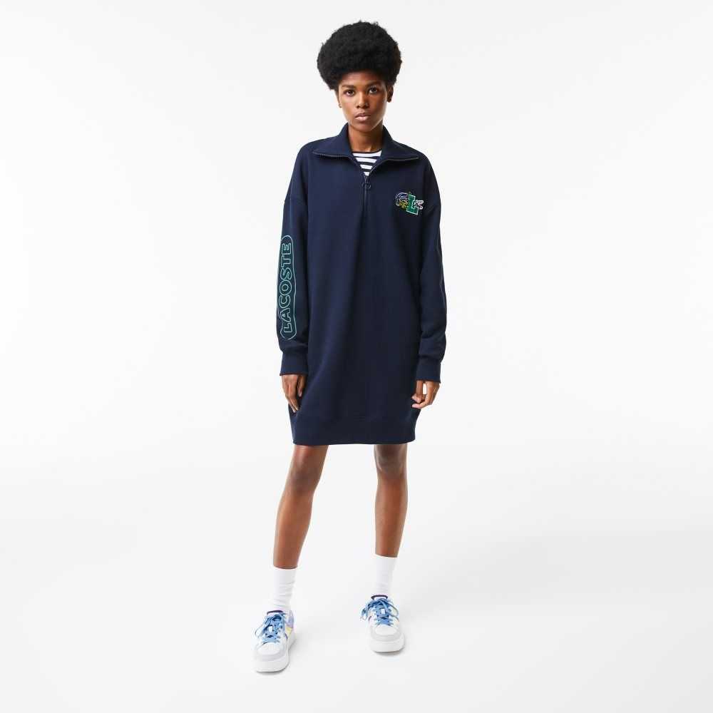 Lacoste Oversized Zip Neck Polo Azul Marino Azules | 1579-EHBTP