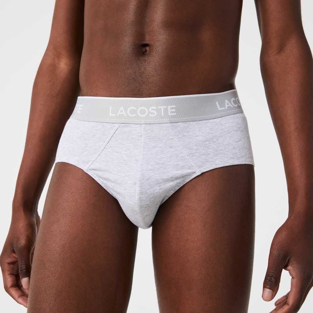 Lacoste Pack Of 3 Casuales Briefs Negras Blancas Gris | 7635-TIYQA