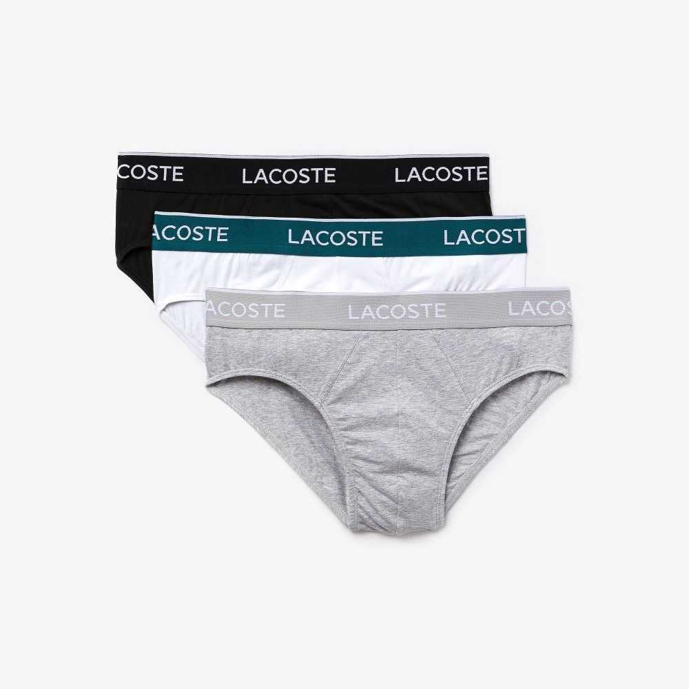 Lacoste Pack Of 3 Casuales Briefs Negras Blancas Gris | 7635-TIYQA