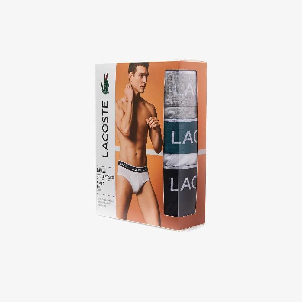 Lacoste Pack Of 3 Casuales Briefs Negras Blancas Gris | 7635-TIYQA