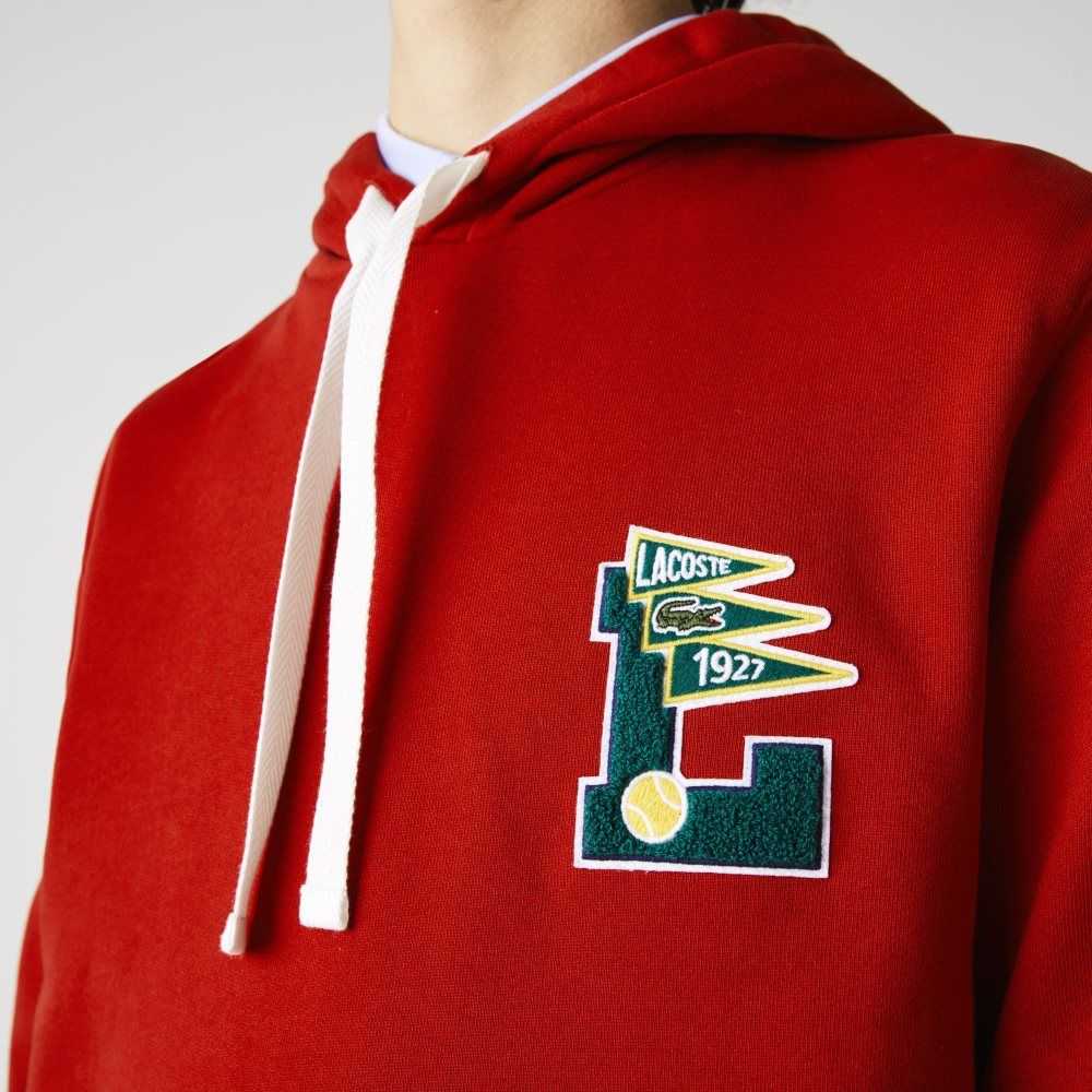 Lacoste Pennants L Badge Encapuchado Algodon Fleece Sweatshirt Rojas | 8762-IUQSC