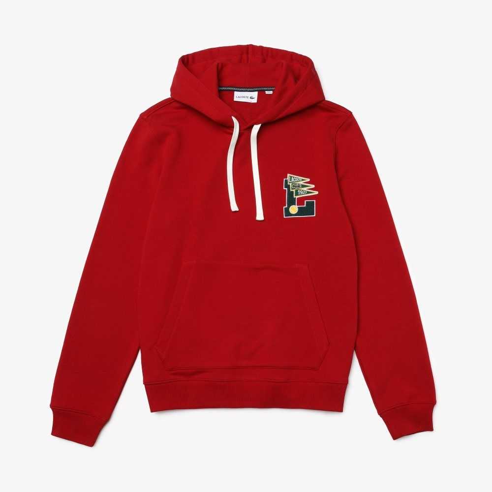 Lacoste Pennants L Badge Encapuchado Algodon Fleece Sweatshirt Rojas | 8762-IUQSC