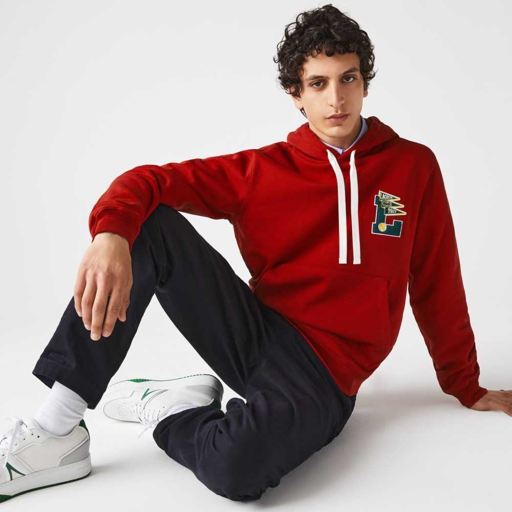 Lacoste Pennants L Badge Encapuchado Algodon Fleece Sweatshirt Rojas | 8762-IUQSC