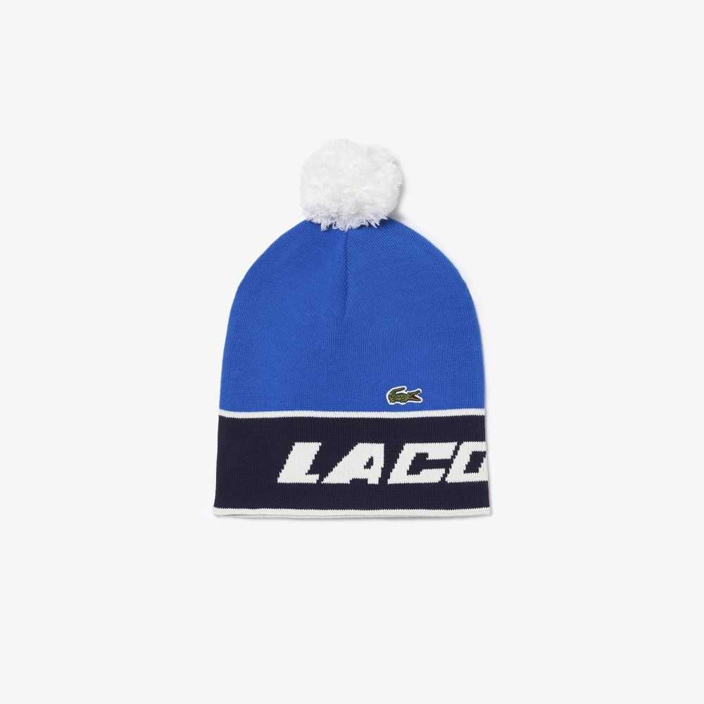 Lacoste Pom-Pom And Color-Block Beanie Azules Azul Marino Azules Blancas | 0651-RVGOC