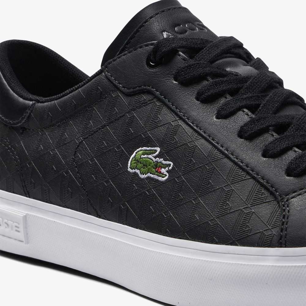 Lacoste Powercourt Cuero Negras Blancas | 3825-LSVNX