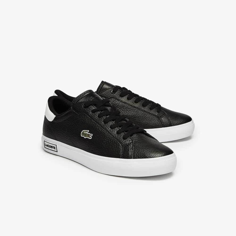 Lacoste Powercourt Cuero Negras Blancas | 4561-NJHXU