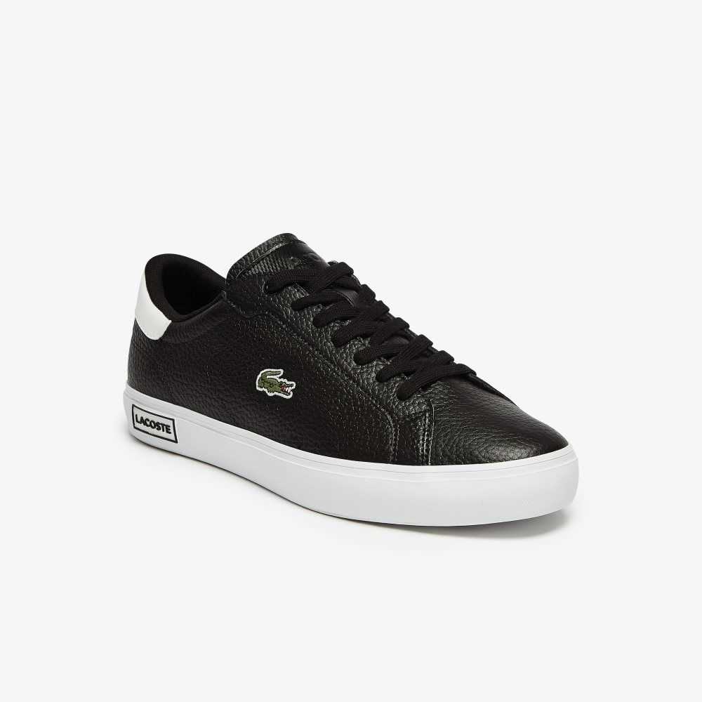 Lacoste Powercourt Cuero Negras Blancas | 4561-NJHXU