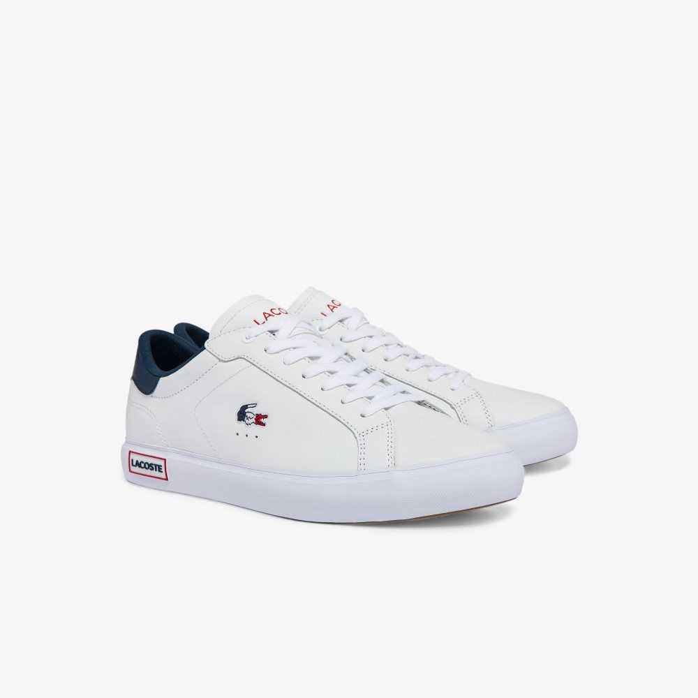 Lacoste Powercourt Cuero Tricolor Blancas Azules Rojas | 2097-ICELF