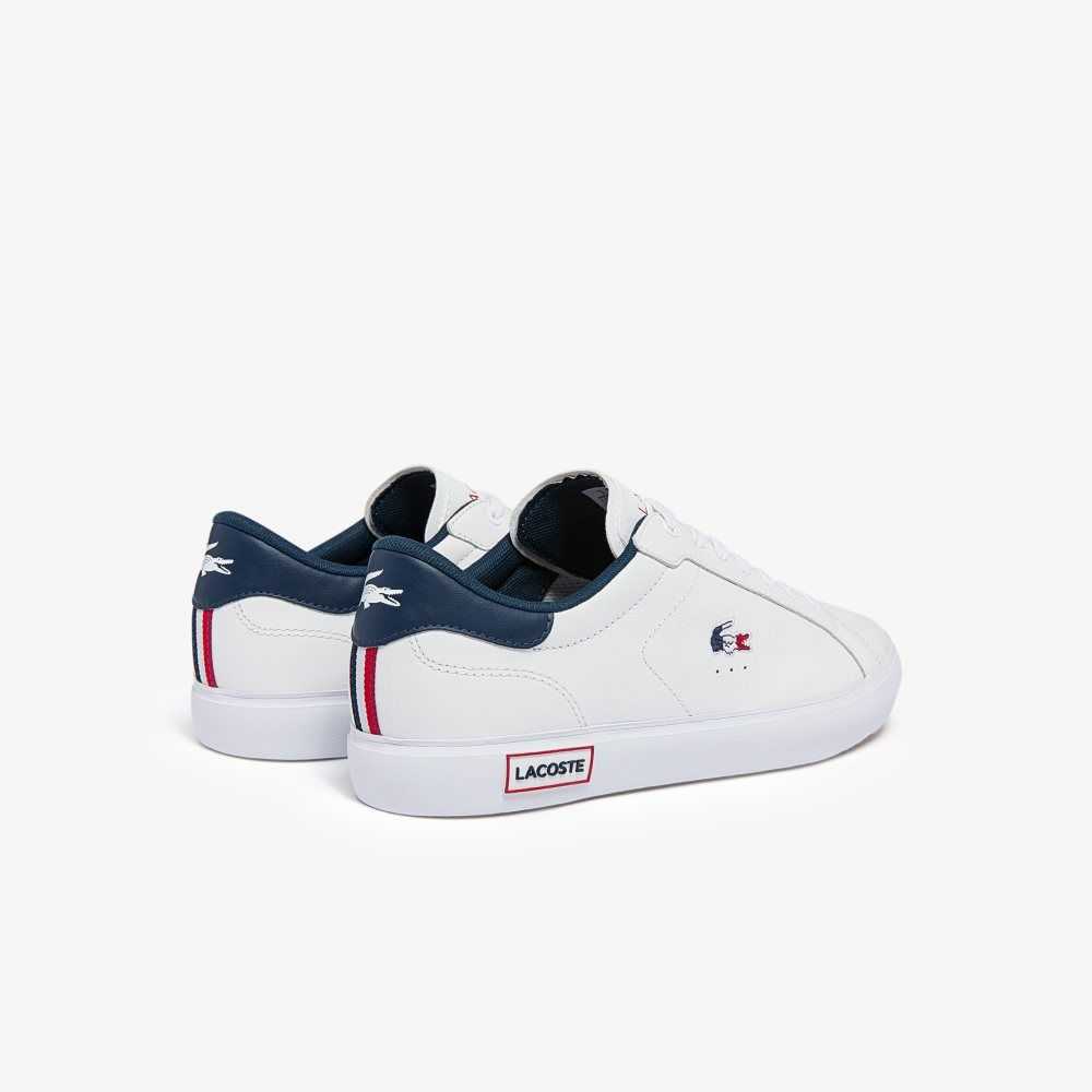 Lacoste Powercourt Cuero Tricolor Blancas Azules Rojas | 2097-ICELF