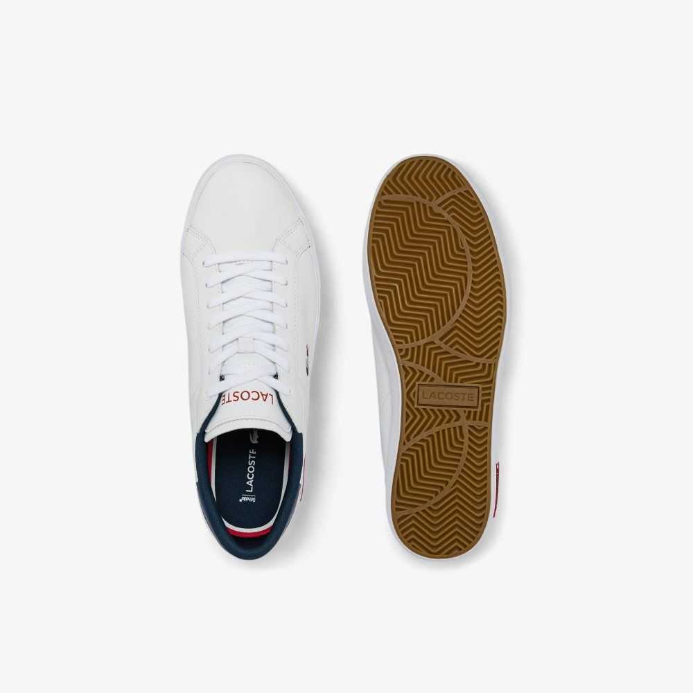 Lacoste Powercourt Cuero Tricolor Blancas Azules Rojas | 2097-ICELF