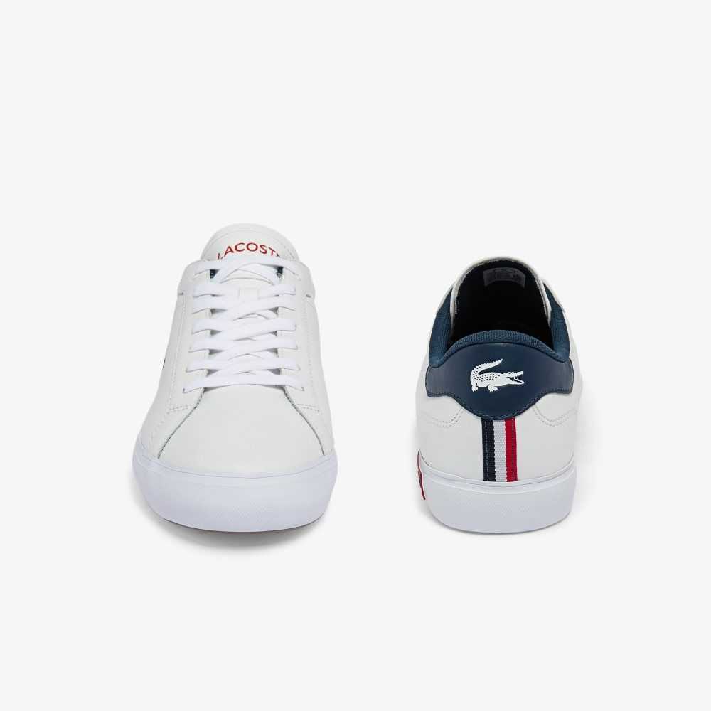 Lacoste Powercourt Cuero Tricolor Blancas Azules Rojas | 2097-ICELF