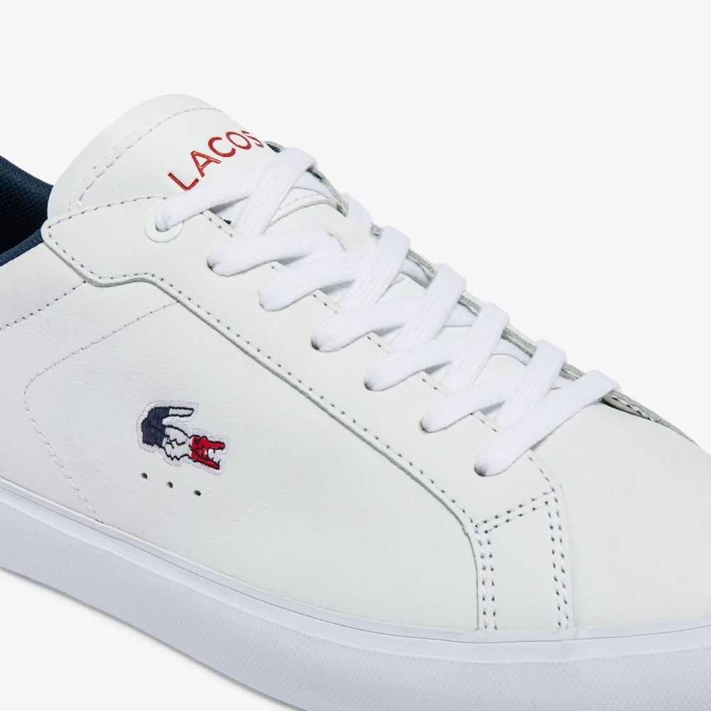 Lacoste Powercourt Cuero Tricolor Blancas Azules Rojas | 2097-ICELF