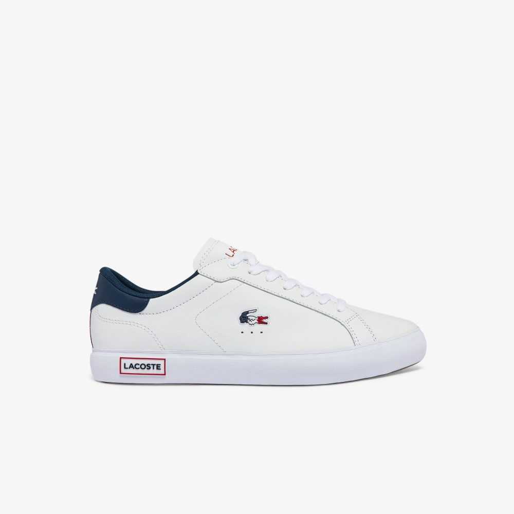 Lacoste Powercourt Cuero Tricolor Blancas Azules Rojas | 2097-ICELF