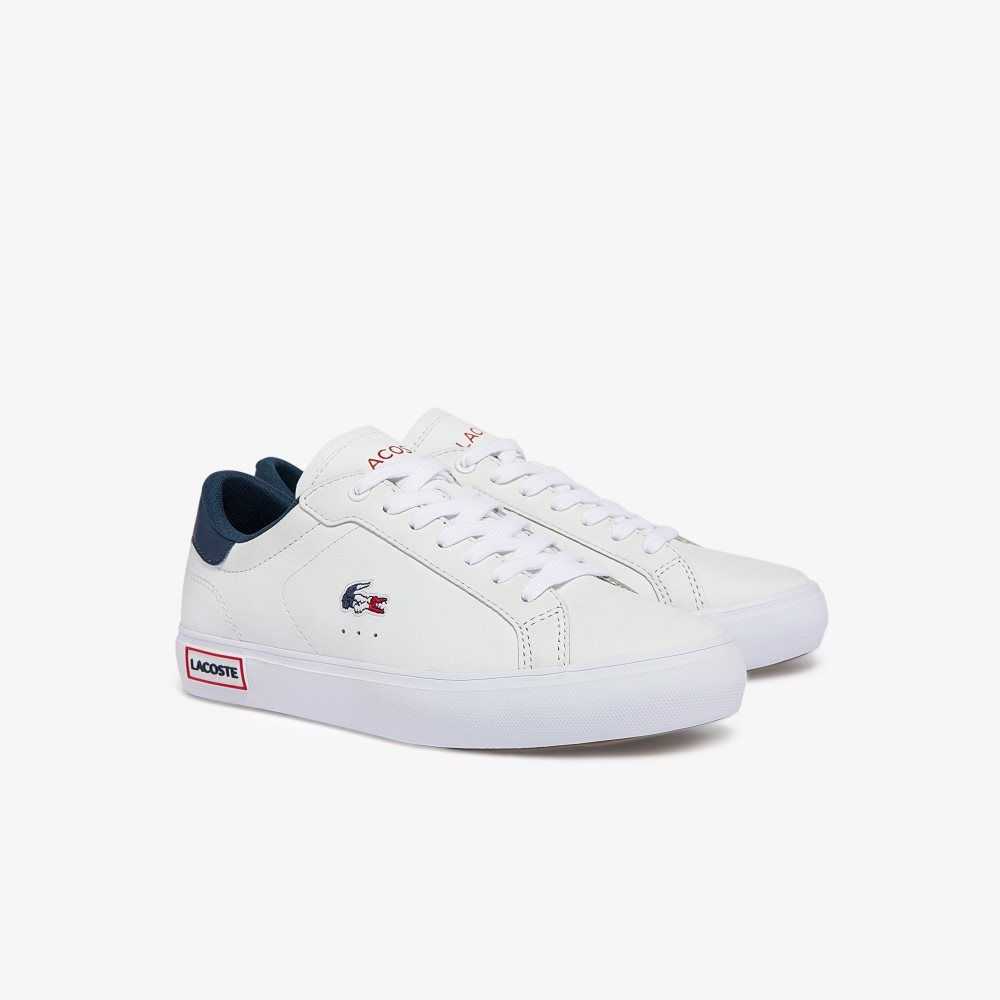 Lacoste Powercourt Cuero Tricolor Blancas Azules Rojas | 5316-OXHWN