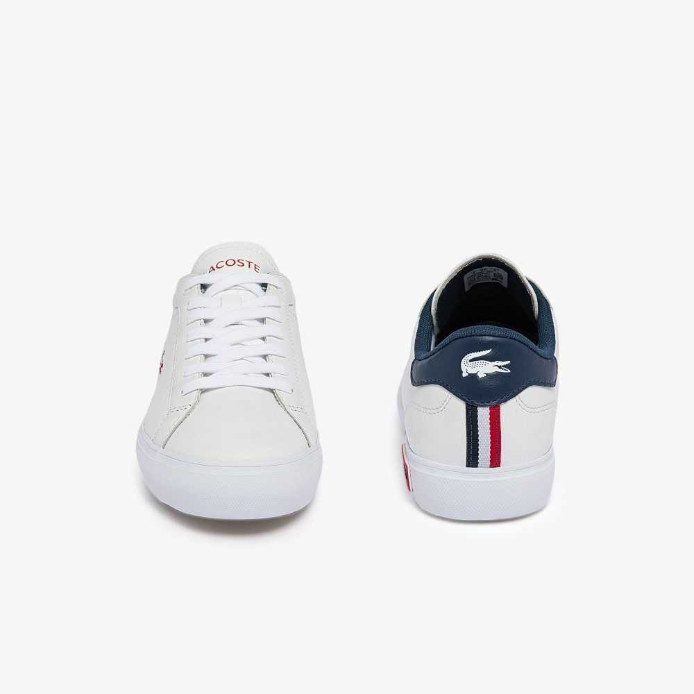 Lacoste Powercourt Cuero Tricolor Blancas Azules Rojas | 5316-OXHWN