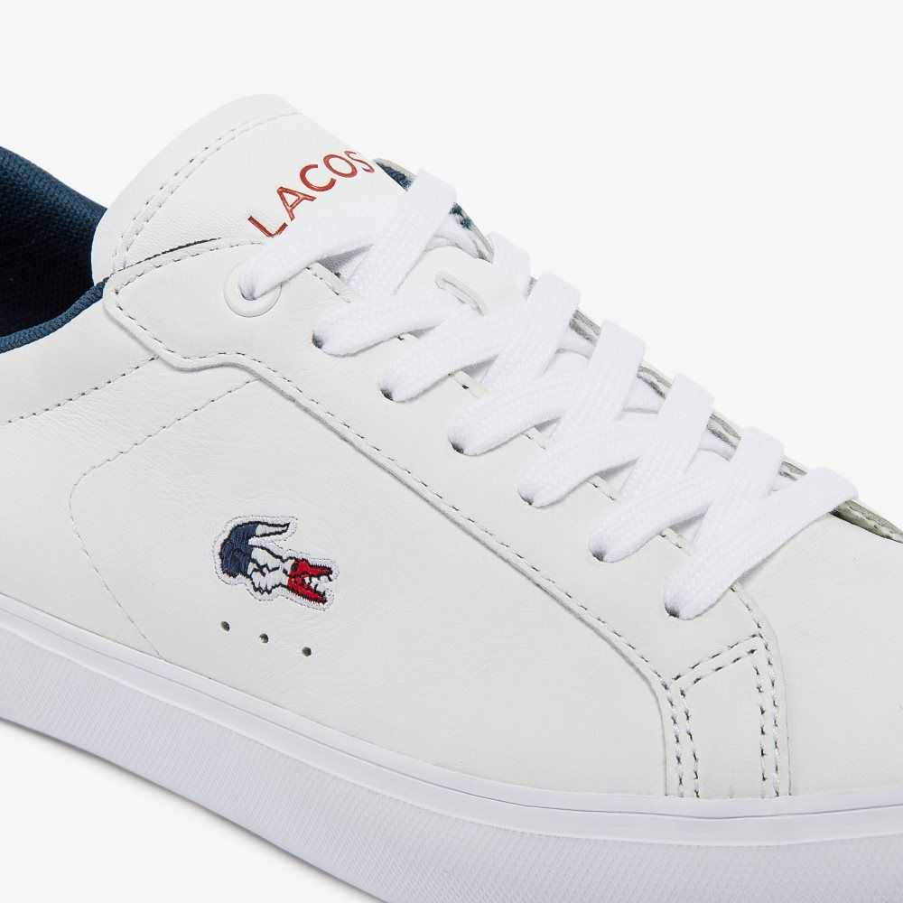 Lacoste Powercourt Cuero Tricolor Blancas Azules Rojas | 5316-OXHWN