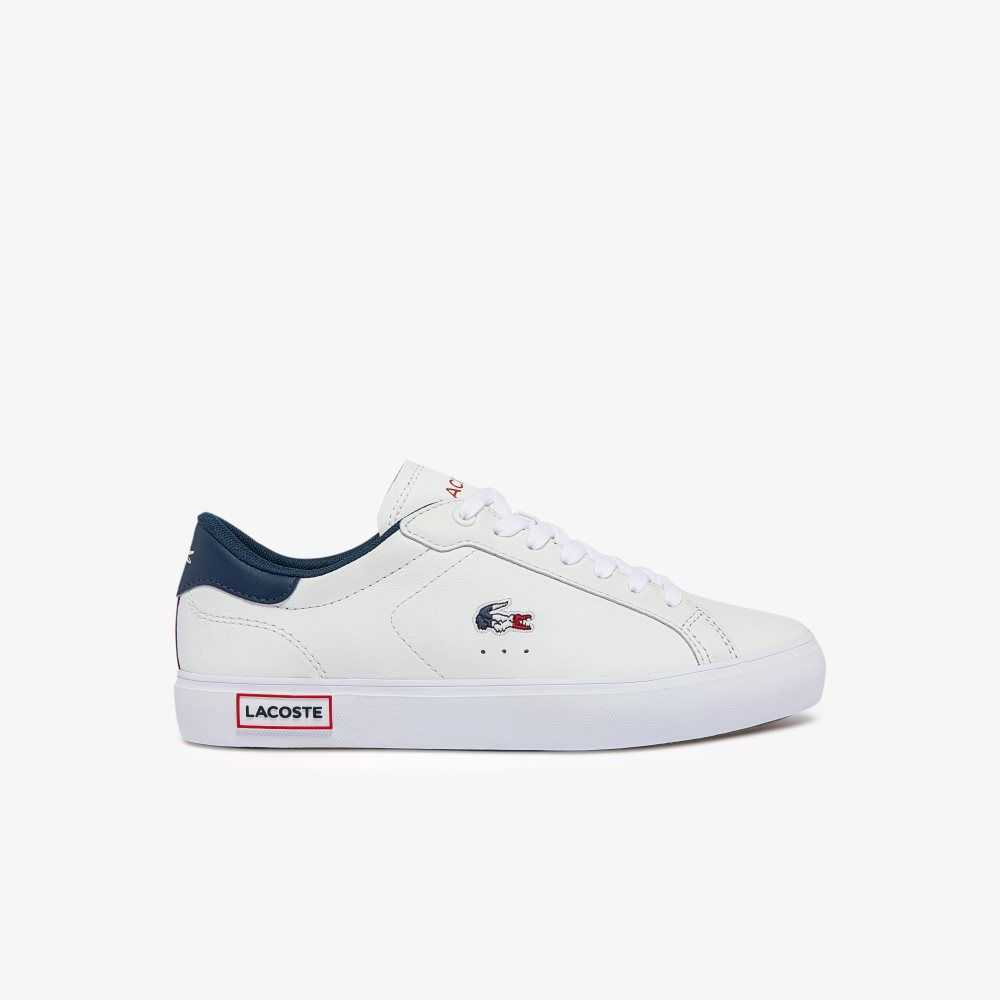 Lacoste Powercourt Cuero Tricolor Blancas Azules Rojas | 5316-OXHWN