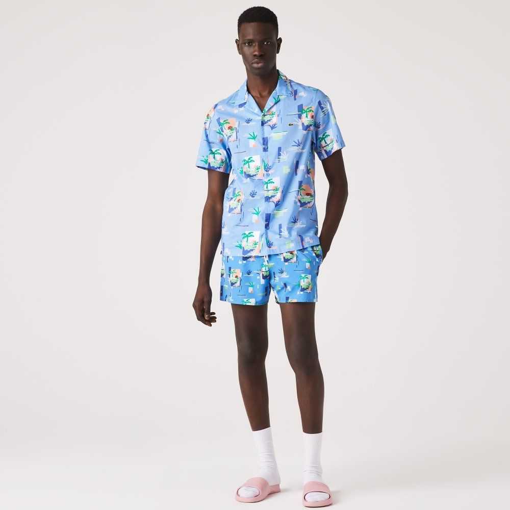 Lacoste Print Algodon Voile Hawaiian Azules Blancas | 1730-FSNIW