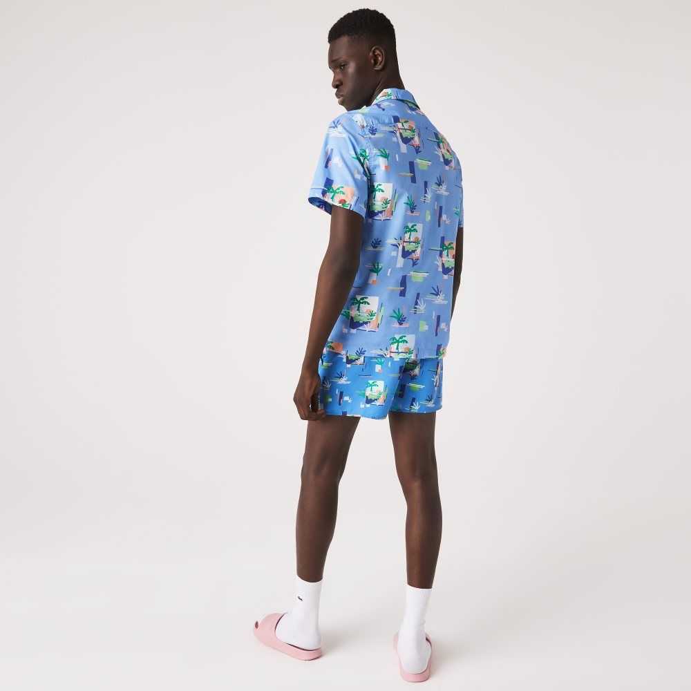 Lacoste Print Algodon Voile Hawaiian Azules Blancas | 1730-FSNIW