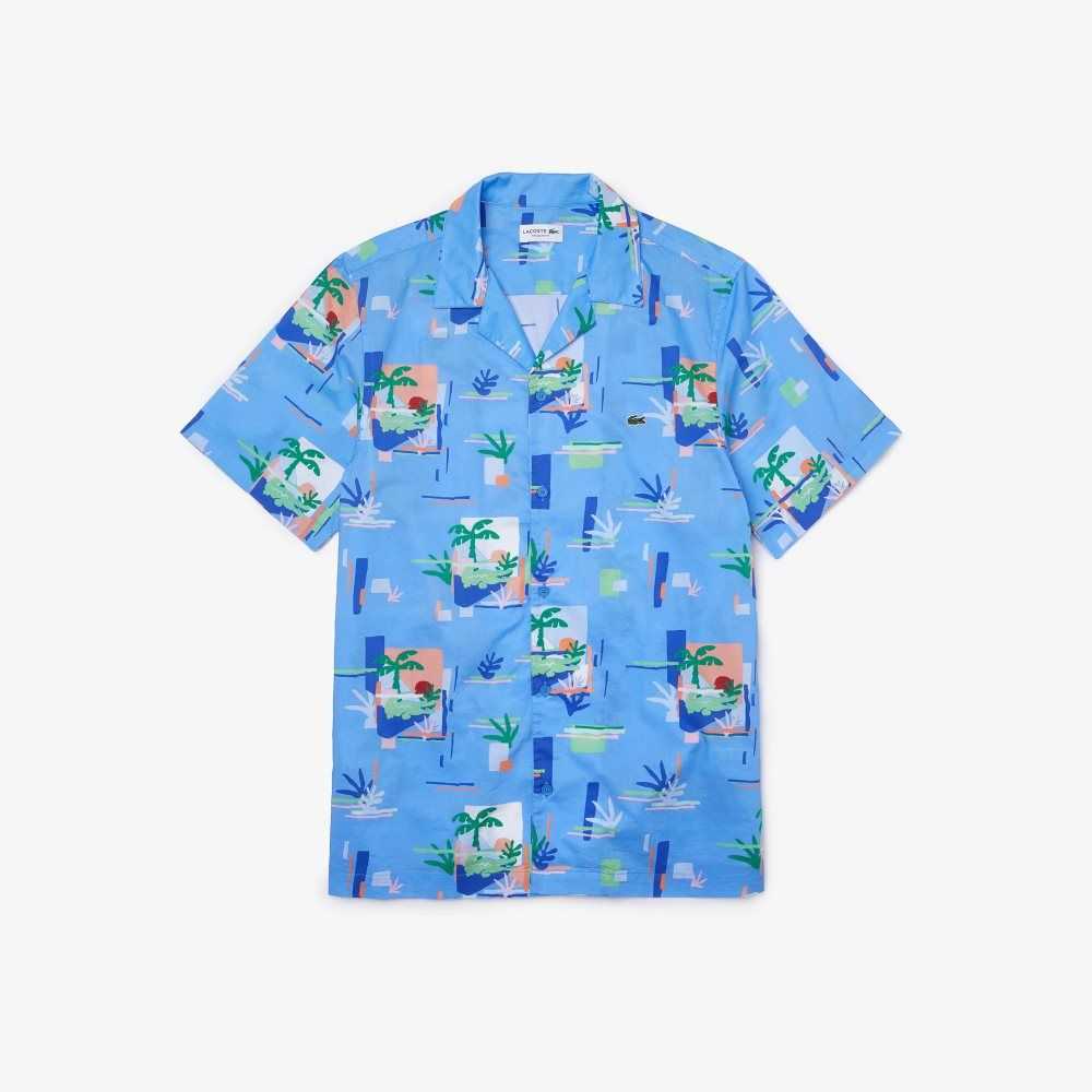 Lacoste Print Algodon Voile Hawaiian Azules Blancas | 1730-FSNIW