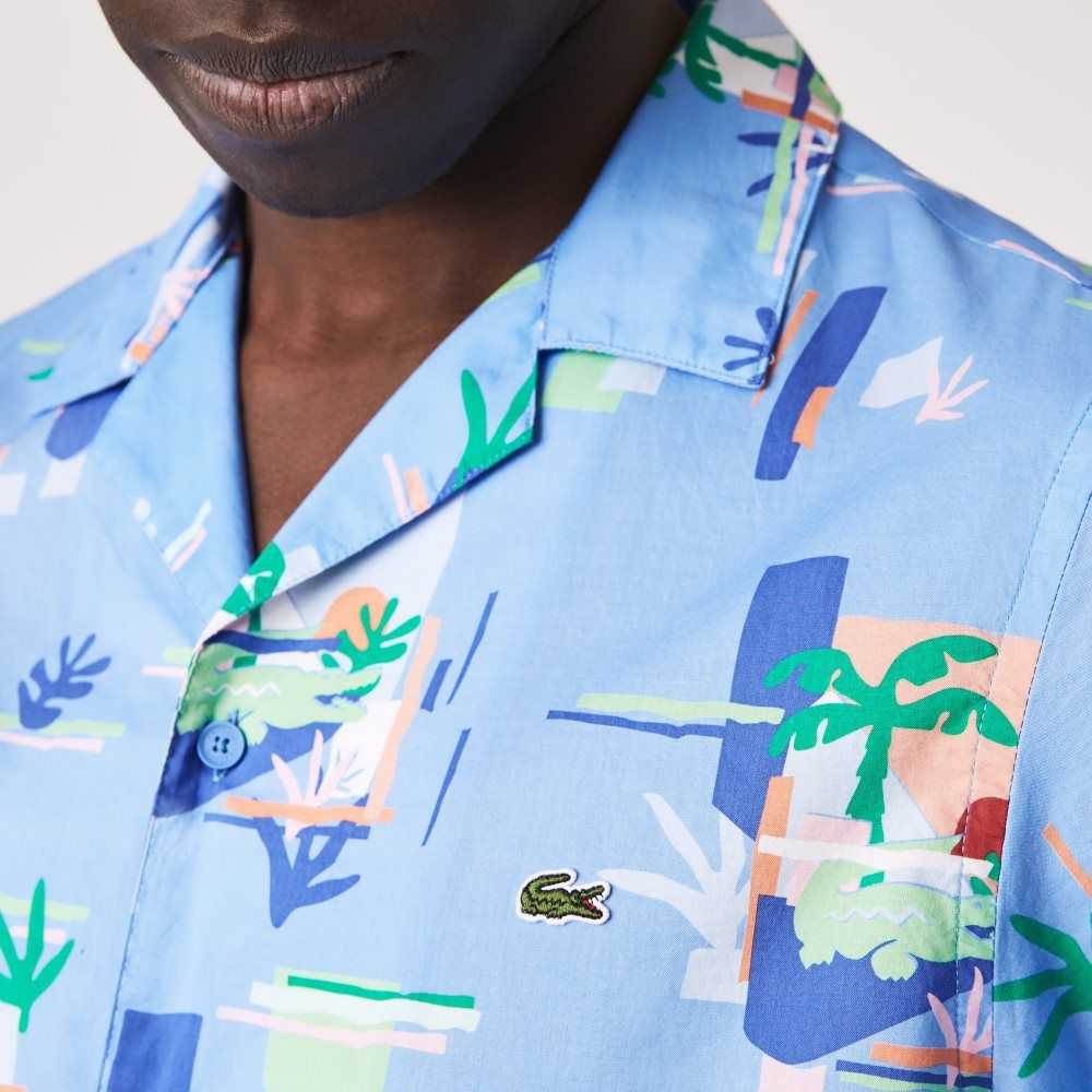 Lacoste Print Algodon Voile Hawaiian Azules Blancas | 1730-FSNIW