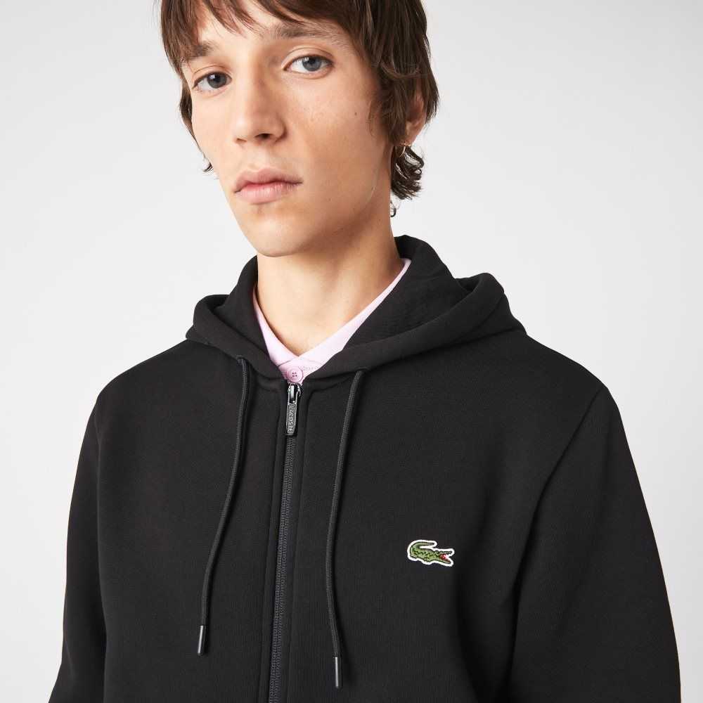 Lacoste Printed Bands Encapuchado Zip Negras | 6824-UMEWL