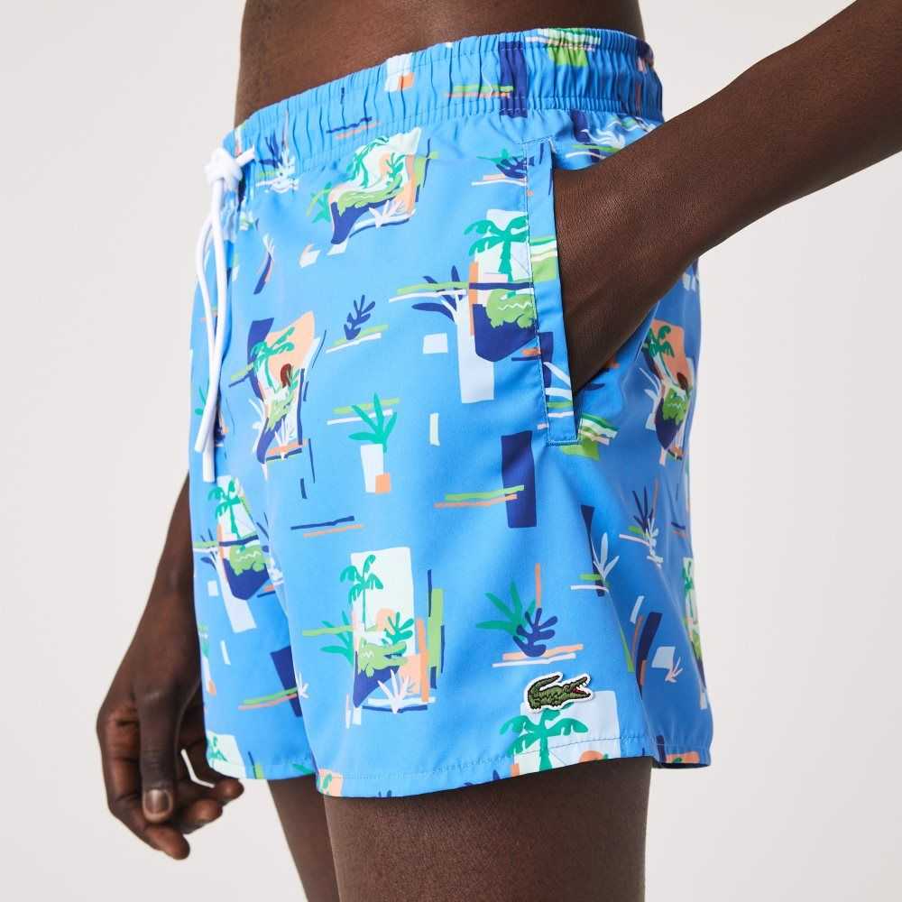 Lacoste Printed Built-In Mesh Boxer Azules Blancas | 8965-XWCOD