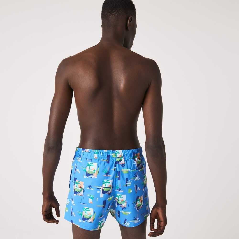 Lacoste Printed Built-In Mesh Boxer Azules Blancas | 8965-XWCOD