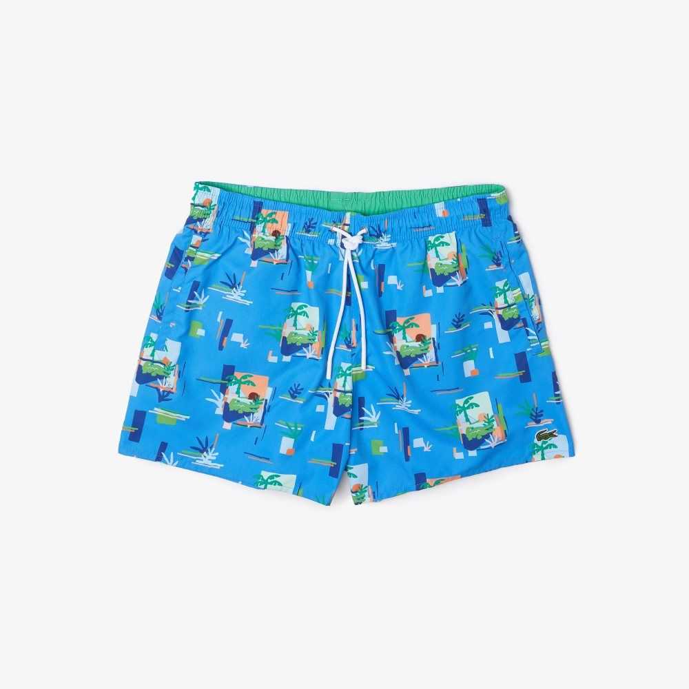 Lacoste Printed Built-In Mesh Boxer Azules Blancas | 8965-XWCOD