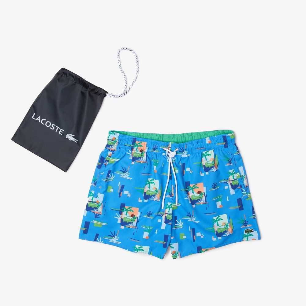 Lacoste Printed Built-In Mesh Boxer Azules Blancas | 8965-XWCOD