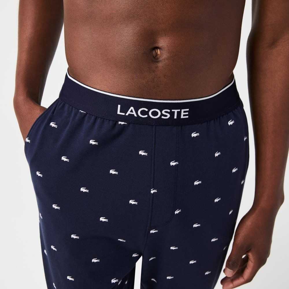 Lacoste Printed Jersey Pajama Pants Azul Marino Azules Blancas | 1825-UXLBY