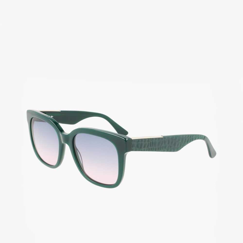 Lacoste Rectangle Acetate Croco Skin Verde | 5270-AGSFQ