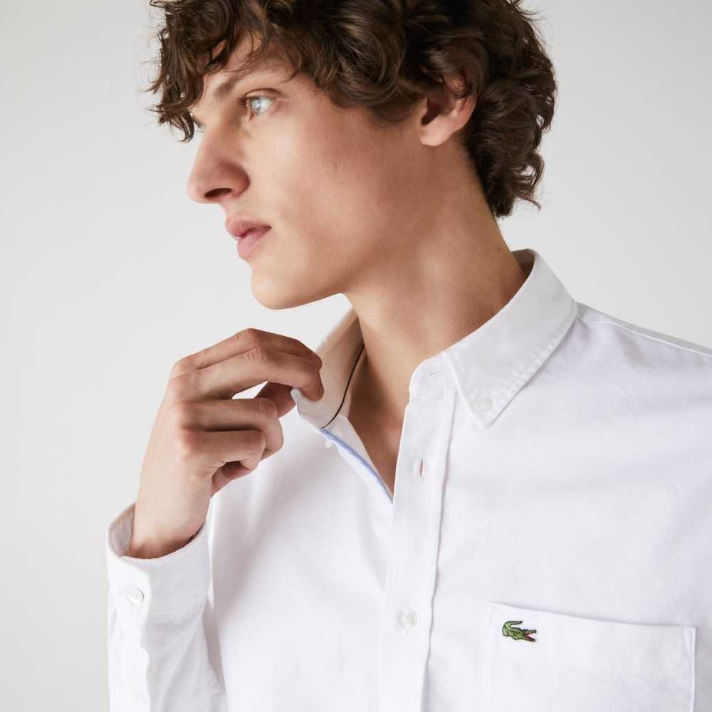 Lacoste Regular Fit Algodon Oxford Blancas | 0379-VXNAP